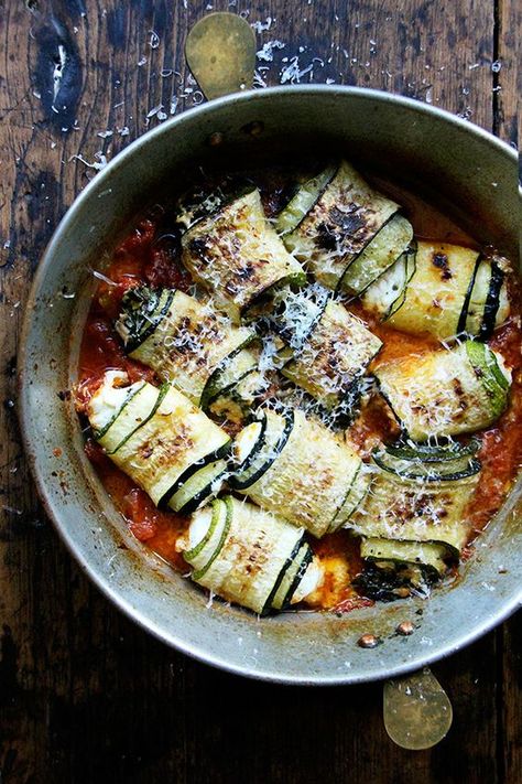 zucchini involtini, just baked Zucchini Involtini, Fresh Tomato Sauce, Zucchini Recipe, Grilled Bread, Swiss Chard, Fresh Corn, Zucchini Recipes, Chard, Food 52