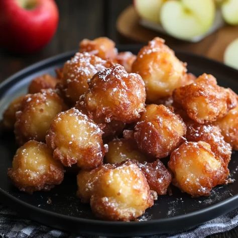 Apple Fritter Bites Bite Size Apple Fritters, Apple Fritter Bites Air Fryer, Airfryer Apple Fritters, Tim Hortons Apple Fritter Recipe, Baked Apple Fritter Bites, Apple Fritters Recipe Easy, Apple Fritter Muffins, Apple Fritter Bites, Fritter Bites