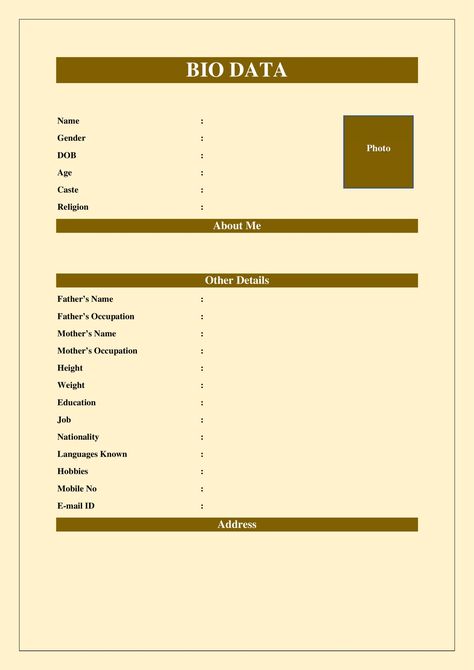 Here is the Preview of Simple Bio-data For Marriage Bio-data Format download Link for PDF ... Read moreSimple Bio-data For Marriage The post Simple Bio-data For Marriage appeared first on TechGuruPlus.com. Bio Data Format For Student, Biodata Format Download, Marriage Biodata Format, Resume Format Download, Collage Photo Frame Design, Bio Data For Marriage, Biodata Format, Data Form, Certificate Background