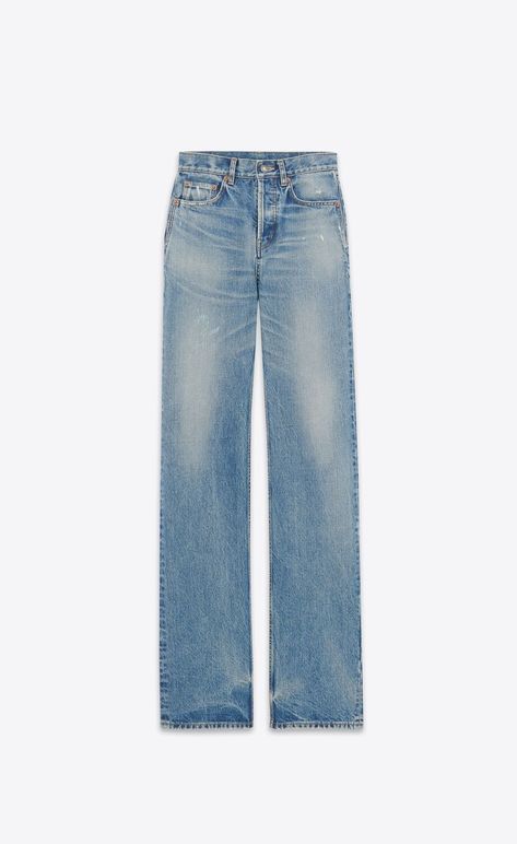 Long straight jeans in charlotte blue denim | Saint Laurent | YSL.com Yves Saint Laurent Clothes, Ysl Jeans, Ysl Outfit, Jeans Png, Fashion Show Videos, Water Fashion, Saint Laurent Jeans, Pants Collection, Digital Closet