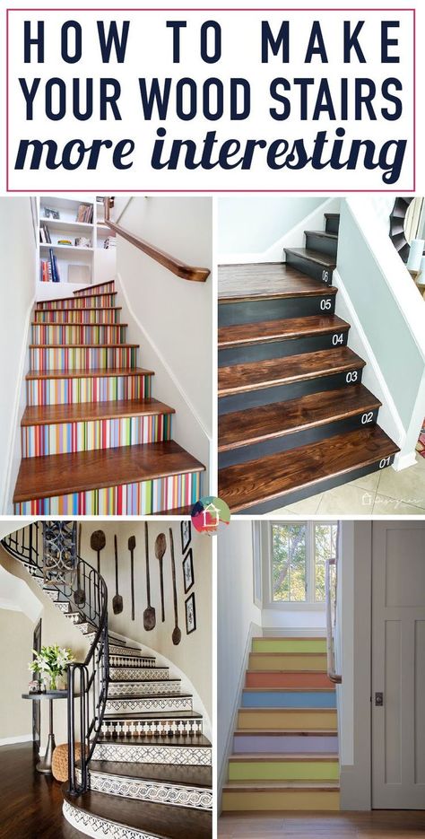 Wood stairs are beautiful, but they can be a bit boring, too! Learn how to embellish your stair risers with these tips. Plus, there is a full tutorial on how to number your stairs for added interest and it's so easy! Stair Riser Ideas, Painted Stairs Makeover, Stenciled Stairs, Painted Stair Risers, Diy Stairs Makeover, Redo Stairs, Stairs Makeover Ideas, Stairs Renovation, Stair Makeover