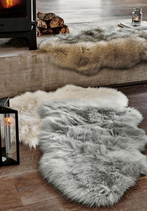 One MUST have to hygge up your home is soft, cosy textures - and we can't think of anything better than faux fur rugs! There's nothing better than returning home to your cosy space, kicking off your shoes and being welcomed by a warm, comfortable setting. Grey Fur Rug, Fur Rug Bedroom, Fur Rug Living Room, White Faux Fur Rug, Grey Sheepskin Rug, Fur Rugs, Faux Sheepskin Rug, Fur Carpet, Grey Fur