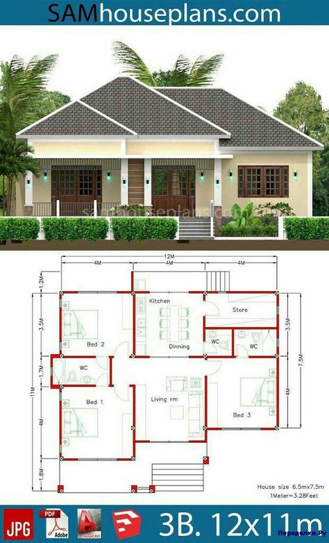 Simple Home Design, Modern Bungalow House Design, Bungalow Style House, Bungalow Floor Plans, Bungalow Style House Plans, Affordable House Plans, Interior Design Plan, Modern Bungalow House, Building Plans House