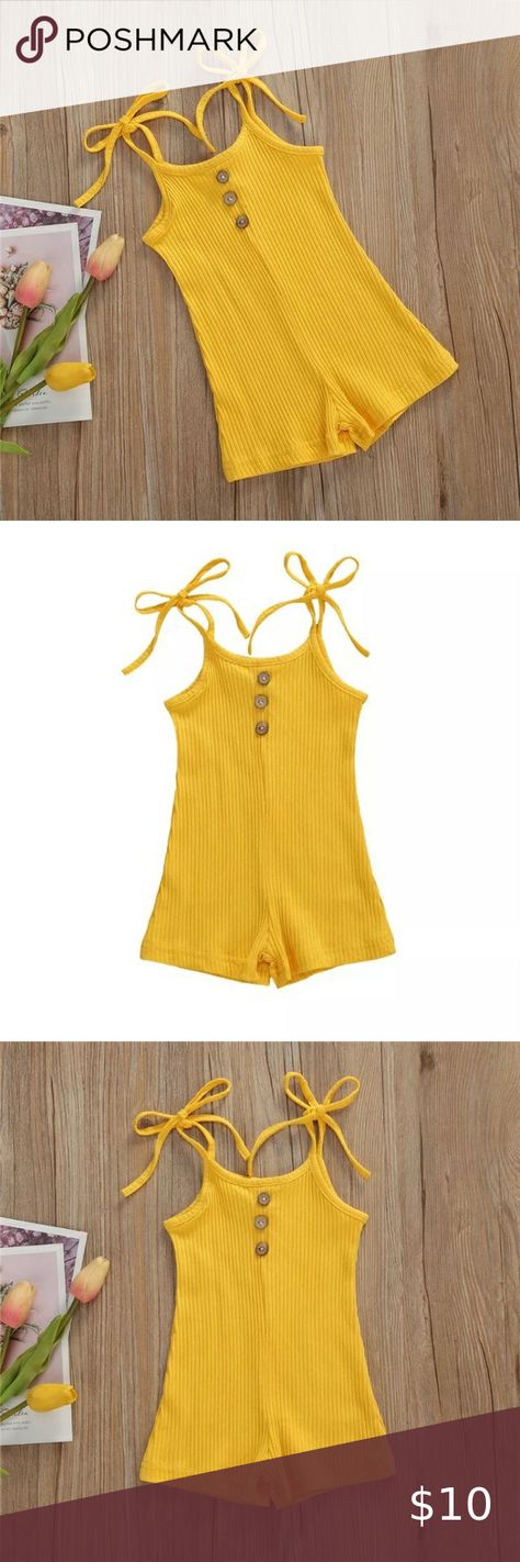 ☀️ Summer yellow‎ 3 faux button tank romper, size 12-18 months