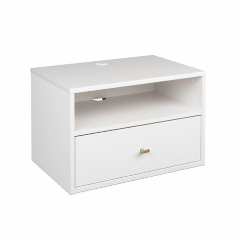 Prepac Milo 1 Drawer Floating Nightstand | Hayneedle Modern Floating Nightstand, Floating Shelf With Drawer, Bedside Furniture, Side Table With Drawer, Shelf White, Hanging Design, Wooden Nightstand, White Nightstand, White Laminate