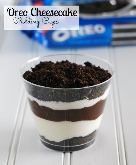 Oreo Cheesecake Pudding, Cheesecake Pudding Cups, Oreo Pudding Dessert, Oreo Cheesecake Cups, Pudding Cup Desserts, Puding Oreo, Puding Mangga, Cup Desserts, Chocolate Pudding Cookies