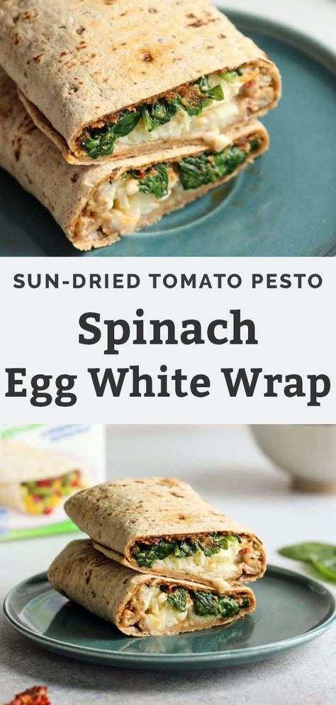 Breakfast Wraps Recipes, Wrap Healthy, Healthy Breakfast Wraps, Egg Whites Wrap, Fit Mitten Kitchen, Egg White Recipes, Pesto Spinach, Spinach Tomato, Healthy Wraps