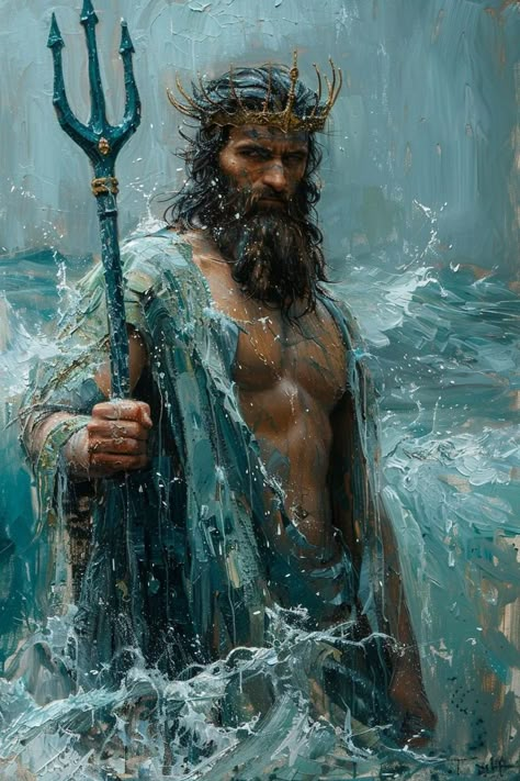 Poseidon Greek Mythology, Greek Mythology Gods, Roman Gods, Greek Gods And Goddesses, Greek And Roman Mythology, Greek Mythology Art, Roman Mythology, Mythology Art, Greek God