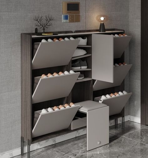 Shoe Rack Cabinet Design, Shoe Rack For Small Spaces, Shoe Cabinet Design, Living Room Ceiling Wallpaper, Closet Shoe Storage, Shoes Rack, Home Hall Design, Entryway Shoe Storage, Gypsum Board