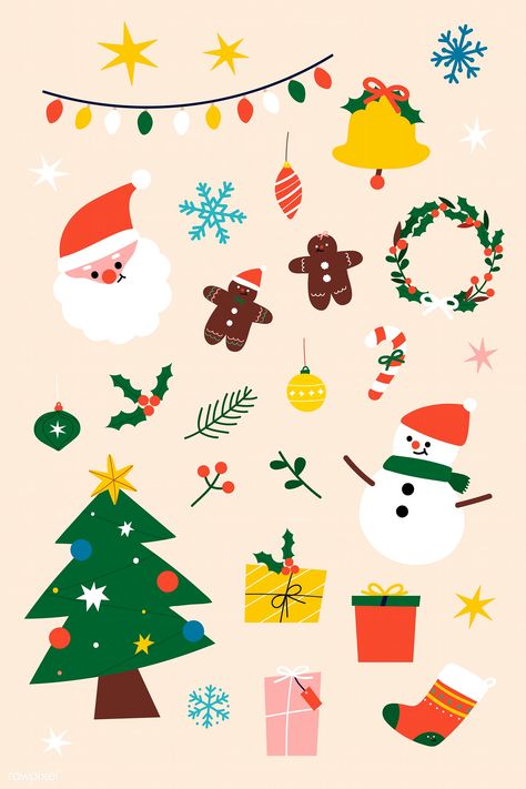 Christmas Card Png, Christmas Decor Illustration, Christmas Decoration Illustration, Christmas Elements Illustration, Christmas Food Illustration, Christmas Clip Art Free, Christmas Illust, Christmas Illustration Art, Cute Christmas Illustration