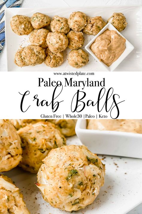 The perfect appetizer for your get together. Made with Lump Crab Meat, Old Bay, Almond Flour, Mayo, Coconut Amino and Dijon Mustard. #crab #crabballs #appetizer #glutenfreecrabballs #marylandcrab #keto #ketoappetizer #ketodiet #whole30 #whole30appetizer #dinner #recipe #crabrecipe #easydinner #crabappetizer #glutenfree #easter #easterAPPETIZERS #easterappetizersideas #passover #passoveRAPPETIZER   #easterappetizerideas #easterappitizerrecipes #passoverrecipes Paleo Crab Recipes, Crab Balls, Cholesterol Friendly Recipes, Baked Crab Cakes, Pescatarian Meals, Crab Appetizer, Lump Crab Meat, Crab Cake Recipes, 30 Challenge