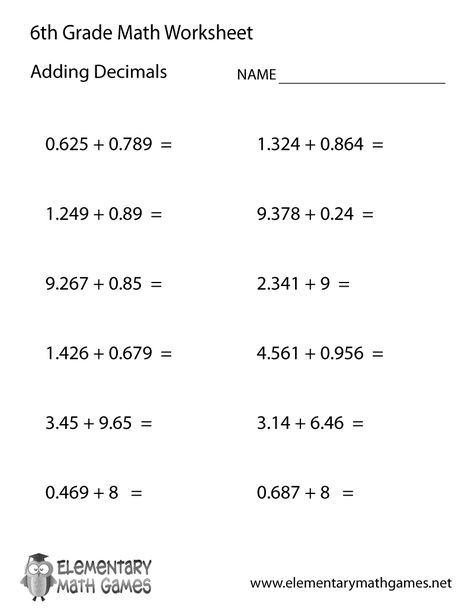 Grade 6 Math Worksheets, Grade 5 Math Worksheets, Adding Decimals, 6th Grade Worksheets, Math Decimals, Math Practice Worksheets, 6th Grade Math, Decimals Worksheets, Grade 6 Math