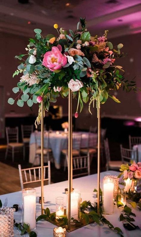 Gold Metal Flower Stands to Hire /rent in the UK ONLY | Etsy Candles And Flowers, Smith Wedding, Tall Wedding Centerpieces, Centerpieces Wedding, Wedding Floral Centerpieces, Reception Centerpieces, Tall Centerpieces, Flower Centerpieces Wedding, Wedding Flower Arrangements