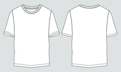 Short sleeve T shirt technical fashion flat sketch vector illustration template front and back views T Shirt Technical Drawing, T Shirt Flat Sketch, Illustration Poses, Fashion Flat Sketch, T Shirt Sketch, Fashion Illustration Poses, Tshirt Drawing, Shirt Sketch, Flat Drawings