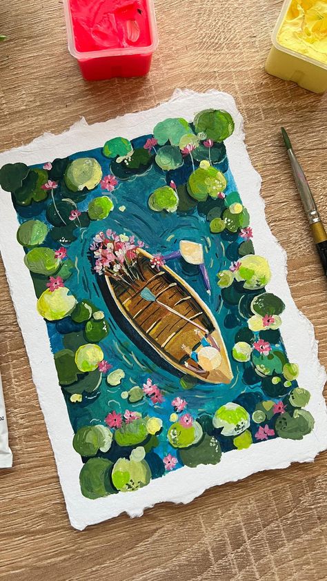 Gauche Painting, Gouache Art, Acrylic Painting For Beginners, Small Canvas Art, Watercolor Art Lessons, Nature Art Painting, Diy Canvas Art Painting, Beginner Painting, Mini Canvas Art