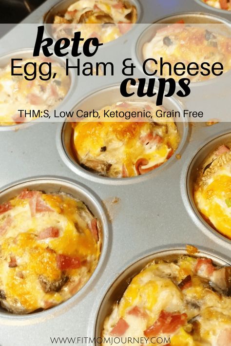 Keto Ham Egg Cups - Fit Mom Journey Ham And Cheese Cups, Ham Egg Cups, Keto Cups, Cheese Cups, Desayuno Keto, Keto Bars, Paleo Foods, Keto Os, 1200 Calorie