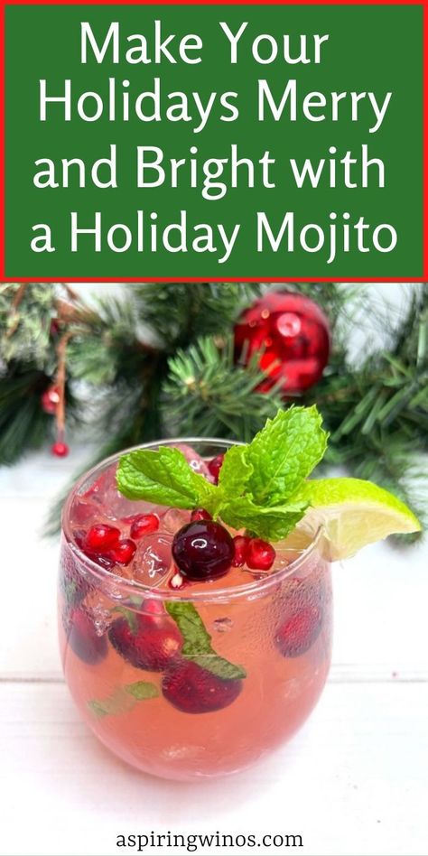 Make Your Holidays Merry and Bright with a Holiday Mojito | Christmas Drink Recipes | Holiday Drink Recipes | Christmas Mojito Recipe | Mocktail Version | Tis the season to make fun drinks #Christmas #Rum #ChristmasCocktail #Mojito #HolidayMojito Holiday Drink Recipes Christmas, Keto Mojito Recipe, Christmas Mojito Recipe, Holiday Mojito, Christmas Mojito, Christmas Drink Recipes, Mojito Recipe Pitcher, Easy Holiday Drinks, Holiday Drink Recipes