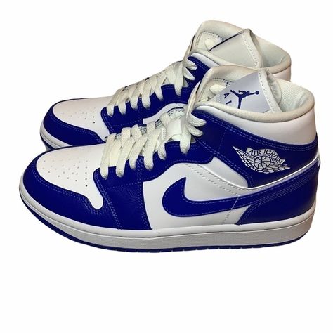 Nike Air Jordan 1 Mid Kentucky Blue Sneakers Women’s Style Bq6472-104 Color White/Hyper Royal-White Size Women’s 12 New In Box Jordan 1 Mid Kentucky Blue, Pink Jordans, Mid Sneakers, Blue Jordans, Nike Air Jordan 1 Mid, Womens Air Jordans, Jordan 13 Retro, Nike Air Max Tn, Womens Jordans