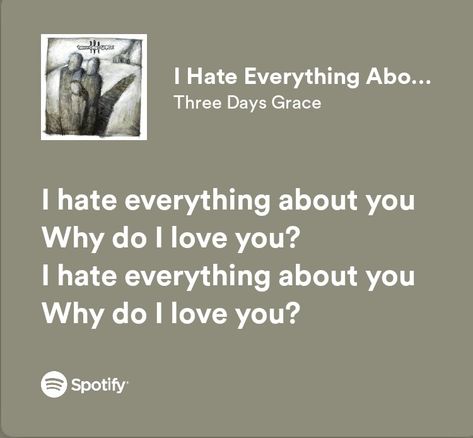 I Hate Everything About You, When You Hate Everything About Yourself, Everything About Me, Toxic Love, I Hate Everything, Three Days Grace, Type Shi, Back To Reality, Yours Lyrics