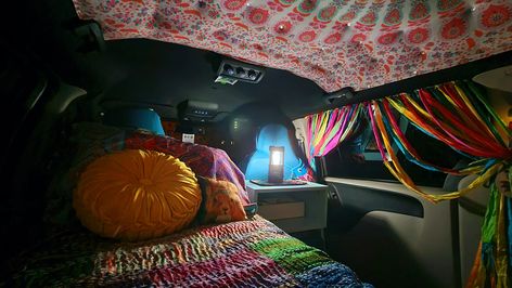 Dodge Grand Caravan Camper, Grand Caravan Camper, Minivan Conversion, Hippie Camper, Minivan Camper, Minivan Camper Conversion, Van Conversion Interior, Nomad Lifestyle, Colorful Bohemian