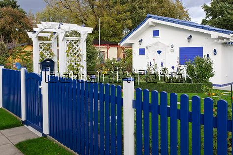 477002 - Allotment garden with blue fence Fence Paint Colours, Blue Fence, Allotment Garden, Allotment Gardening, Fence Garden, Fence Paint, Wooden Fence, Paint Colours, Garden Fencing