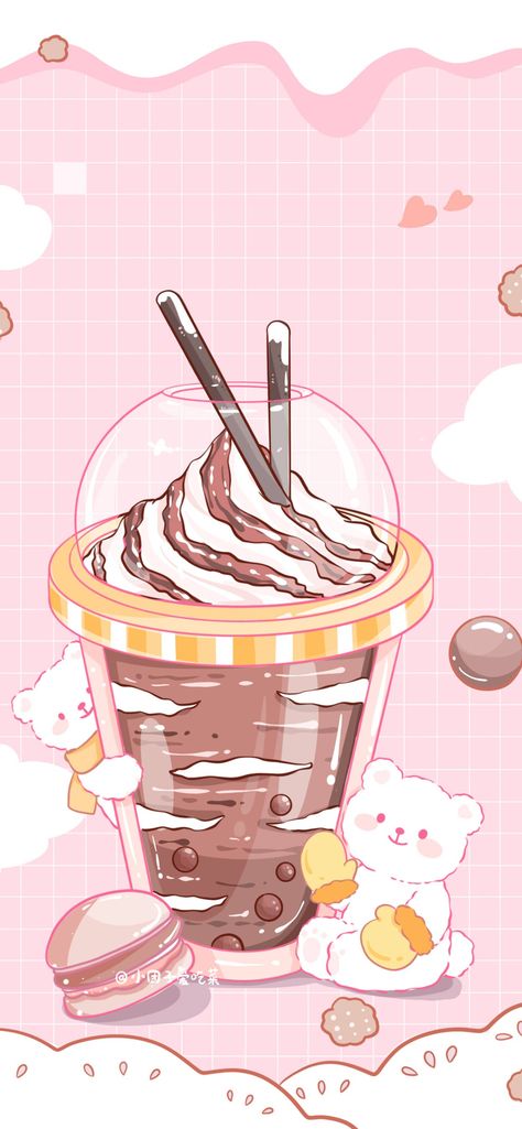 Pink Wallpaper Kawaii, Tea Wallpaper, Iphone Wallpaper Kawaii, Cute Food Drawings, Cute Animal Clipart, Cute Pastel Wallpaper, Cute Animal Drawings Kawaii, Cute Emoji Wallpaper, Cute Doodle Art