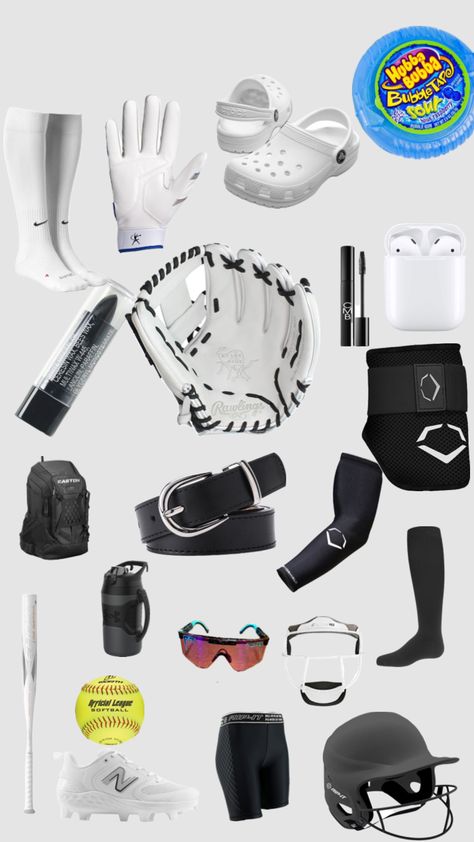 Things you need in your softball bag 🥎 #sports #softball4life #softballvibes Catchers Gear Softball, Softball Supplies, Softball Needs, Softball Bag Essentials, Softball Stretches, Softball Essentials, Baseball Essentials, Basketball Essentials, Softball Aesthetic