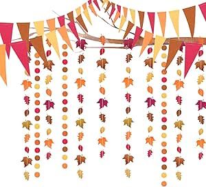 Hanging Streamers, Fall Bunting, Thanksgiving Party Decorations, Circle Garland, Thanksgiving Party, Bunting Garland, Thanksgiving Parties, Paper Garland, Autumn Leaf