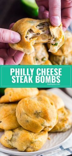 These Philly Cheese Steak Stuffed Bread Rolls (or Philly Cheese Steak Bombs for short) are the best game day snack- they are so easy to make and savory and delicious! via @thelifejolie Stuffed Bread Rolls, Steak Appetizers, Seared Salmon Recipes, Cheesesteak Recipe, Stuffed Bread, Fantastic Recipes, Cheese Steak Sandwich, The Best Game, Cheese Steak