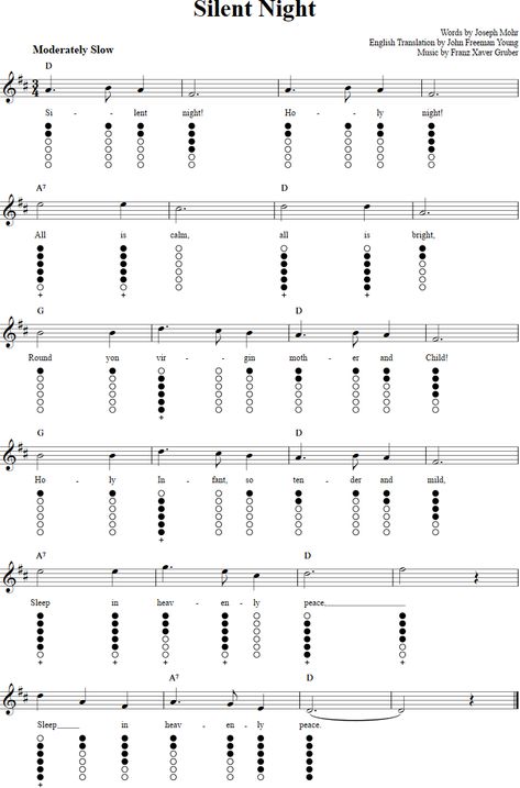 Silent Night: Sheet Music and Tab for Tin Whistle with Lyrics Tin Whistle Sheet Music Easy, Tin Whistle Tabs Songs Easy, Tin Whistle Songs, Tin Whistle Notes, Tin Whistle Christmas Songs, Tin Whistle Tabs Songs, Tin Whistle Sheet Music, Flute Fingering Chart, Silent Night Sheet Music