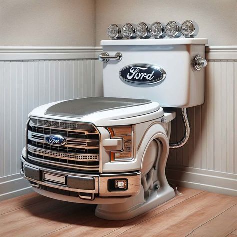 Pickup Truck Toilets: Pioneering Creative Sanitary Trends - LuxArts Pickup Truck Bed Ideas, Garage Bathroom Ideas, Cool Toilets, Louisiana Decor, Old Sports Cars, Closet Hardware, Garage Bathroom, Repurposed Decor, Pickup Trucks Bed