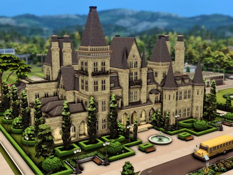 The Sims Resource - Private School Sims 4 School Building, Sims 4 Boarding School, Boarding School Layout, Suburban House Sims 4, School Exterior Design, Bloxburg Manor, Sims Exterior, School Exterior, Ts4 Lots