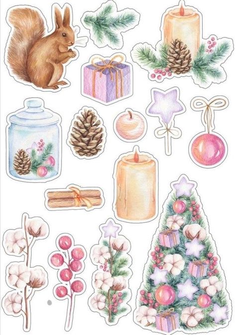 Candles Christmas Aesthetic Stickers Printable, Christmas Stickers Printable, Xmas Sticker, Digital Paper Free, Red Bubble Stickers, Pink Christmas Decorations, Scrapbook Stickers Printable, Scrapbook Materials, Holiday Stickers