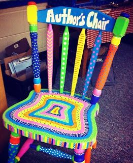 Creating a classroom culture around literacy. This site has some great DIY author's chair examples. Authors Chair, Share Chair, Classroom Culture, Classroom Organisation, Diy Classroom, Painted Chairs, Class Decoration, Creative Classroom, Classroom Design