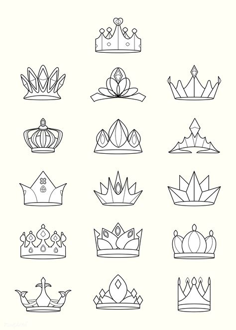 Luxurious royal crown designs vector collection | free image by rawpixel.com / busbus Crystal Crown Drawing, Crown Aesthetic Drawing, Crown Design Drawing, Crown Art Drawing, Crown Drawings, Andrew Tattoo, Drawing Crown, Hello Tattoo, King Crown Drawing