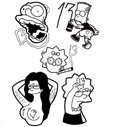 Euphoria Tattoo, Simpson Tattoo, Simpsons Tattoo, Character Tattoos, Super Mario Coloring Pages, Timmy Turner, Petit Tattoo, Tattoo Old School, Tattoo Outline Drawing