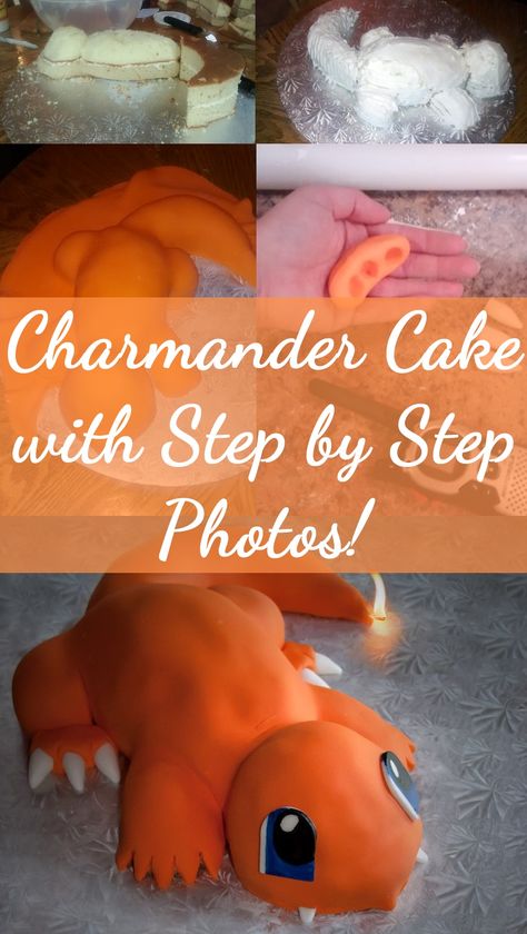 Pokemon Charmander Cake Pokemon Cake Charmander, Charmander Birthday Cake, Pokemon Cakes Ideas, Pokemon Cake Ideas, Charmander Cake, Final Cake, Pokémon Cake, Cake Step By Step, Pokemon Birthday Cake