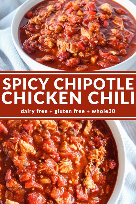 Spicy Chipotle Chicken, Chipotle Chicken Chili, Spicy Chicken Chili, Best Chili Recipe, Crockpot Chili, Chilli Recipes, Dairy Free Gluten Free, Chili Recipe Easy, Chipotle Chicken