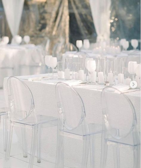 ✨Introducing our stackable Kage Dining Chairs, available in clear, smoke grey, black, and white. They're the perfect complement to this all-white wedding reception setup, adding modern elegance and versatility to any event. Cheers to style and functionality! #KageSeries #KageDiningChair #WeddingReception #EventDecor #ModernElegance #StackableChairs #EventPlanning #WeddingInspiration #DMforDetails #EventInspiration #PartyPerfection #EleganceRedefined #EventPerfection #CSP #EventPros #EventRe... Clear Chairs Wedding, Ghost Chairs Wedding, Ghost Chair Wedding, Wedding Reception Setup, Colour Moodboard, Seating Wedding, Transparent Chair, Long Table Wedding, White Table Settings