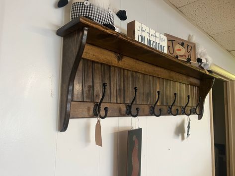 Large Family Coat Rack, 48 Inch Wide Wall Hanging Coat Rack, Wall Shelf with Coat Hooks Foyer Coat Rack, Coat Hook Shelf, Rustic Coat Rack, Red Chestnut, Red Hunter, Hanging Coat Rack, Wall Coat Rack, Office Area, Coat Rack Wall