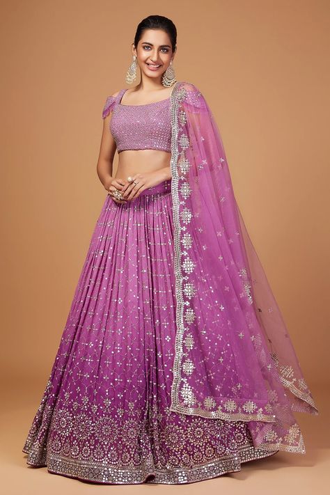 Samyak clothing Georgette Lehenga, Lehenga Online, Orchid Purple, Party Wear Lehenga, Engagement Dresses, Zari Work, Purple Ombre, Stone Work, Jodhpur