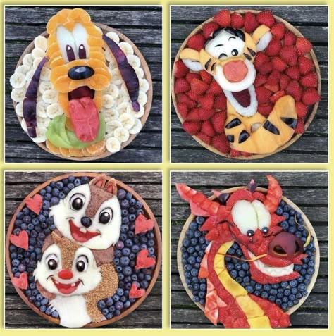 Character Fruit Tray, Disney Veggie Tray Ideas, Dragon Themed Fruit Tray, Stitch Fruit Tray, Stitch Fruit Platter, Food Shaped Like Animals, Dragon Fruit Platter, Pooh Fruit Tray, Disney Fruit Tray Ideas