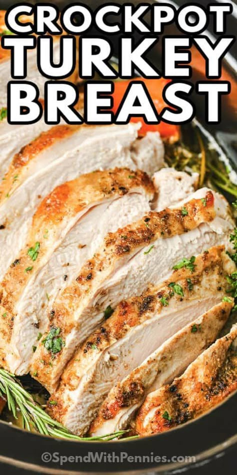 Learn how to make Crockpot Turkey Breast with this easy recipe! Perfectly seasoned, this turkey breast comes out moist, tender and so juicy. This really is a no-fail recipe you will use again and again! Crockpot Turkey Breast, Crock Pot Turkey, Turkey Breast Crockpot, Cooking Turkey Breast, Slow Cooker Turkey Breast, Crockpot Turkey, Oven Roasted Turkey, Slow Cooker Turkey, Turkey Breast Recipe