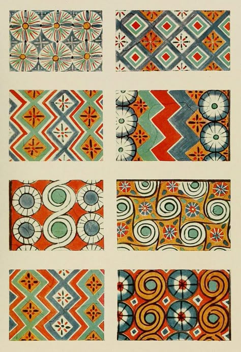 An encyclopaedia of colour decoration from the earliest times to the middle of the XIXth century (1928) In the Mary Ann Beinecke Decorative Art Collection. http://archive.org/stream/encyclopaediaofc00boss#page/n57/mode/2up Ethnic Print Pattern, Egyptian Drawings, Islamic Design Pattern, Egyptian Pattern, Print Design Art, Elements And Principles, Textile Prints Design, Creative Photography Techniques, Textile Pattern Design