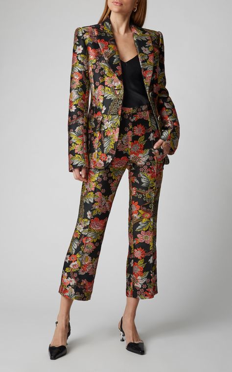 Andrew Gn Floral-Jacquard Blazer Wedding Pantsuit, Pant Suits For Women, Andrew Gn, Woman Suit Fashion, Pantsuits For Women, Blazer Set, Slim Leg Pants, Fashion Attire, Designer Dresses Indian