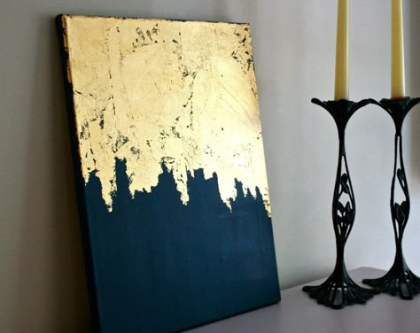 Midnight Gold | Gold Leaf Painting | Modern Art | Acrylic Painting | Shabby Chic Artwork | Blue and Gold Painting | Navy Painting | Shabby Chic Artwork, Modern Art Acrylic, Gold Foil Art, Gold Painting, Gold Leaf Art, Soyut Sanat Tabloları, Gold Leaf Painting, Foil Art, Canvas Painting Diy