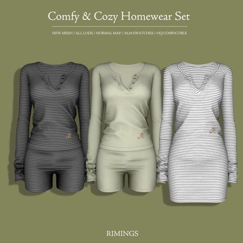 [RIMINGS] Comfy & Cozy Homewear Set Sims 4 Body Care Cc, Lululemon Cc Sims 4, Sims Pajamas Cc, Teen Sims 4 Mods, Sims Four Cc Clothes, Sims Pajamas, Alpha Sims Cc, Sims 4 Cc Nightgown, Sims 4 Loungewear Cc