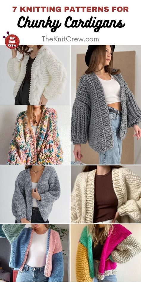 Cozy and stylish chunky cardigan patterns for women, perfect for staying warm during the colder months. Patterns curated by The Knit Crew. Oversize Cardigan Knitting Pattern, Chunky Cardigan Pattern, Oversize Sweater Knitting Pattern, Free Chunky Knitting Patterns, Oversized Cardigan Pattern, Cable Cardigan Knitting Patterns, Chunky Knit Sweater Pattern, Ladies Cardigan Knitting Patterns, Balloon Sleeve Cardigan