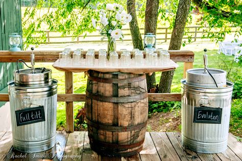 Wedding Kegs of Full Tilt and Evolution, Rustic Farm Wedding with Wine Barrel Table Wedding Kegs, Wedding Keg, Backyard Wedding Food, Wine Barrel Table, Beer Wedding, Rustic Farm Wedding, Barrel Table, Barn Wedding Photography, Beer Keg