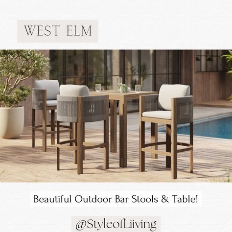 West Elm’s outdoor bar stools and bar table! Outdoor furniture.